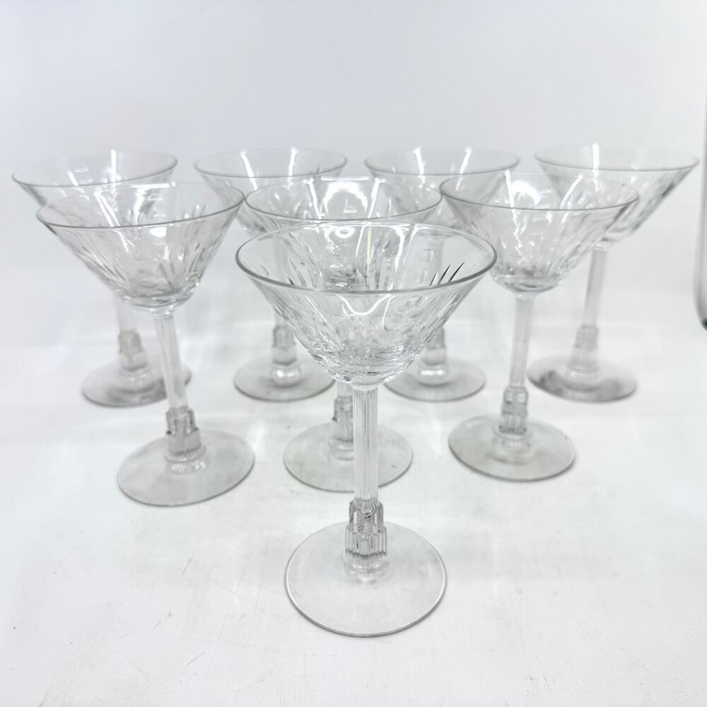 Vintage LIBBEY Lucerne Art Deco Crystal Skyscraper Cocktail Martini glass Set-8
